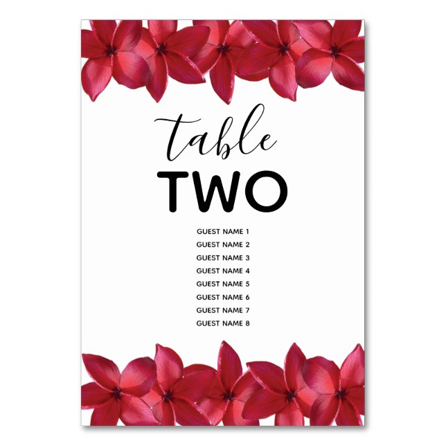 Numéro De Table Red Plumeria Frangipani Mariage Nom d'hôte (Par défaut)