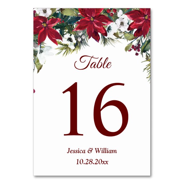 Numéro De Table Red Poinsettia Mariage de Noël Numéro de tableau (Par défaut)
