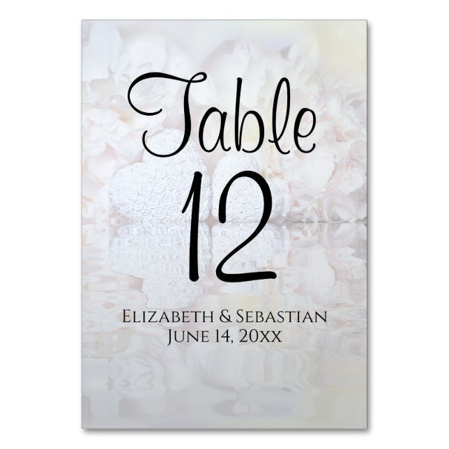 Numéro De Table Reflet White Peonies et Coeurs Mariage (Dos)
