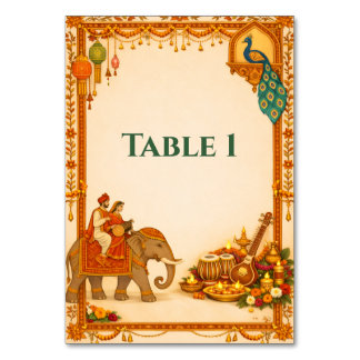 Numéro De Table Regal Indian Wedding Table Number Card | Gold