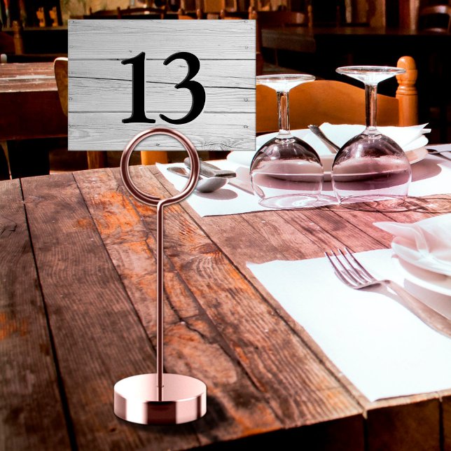 Numéro De Table Restaurant rustique en bois blanc Faux gravé (White wood look table number)