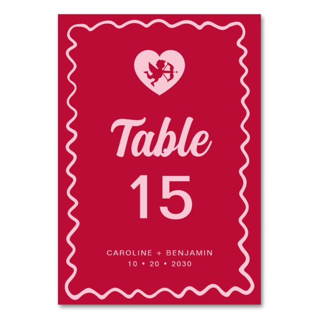 Numéro De Table Retro Fun Wavy Frame Red Pink Cupid Wedding (Par défaut)