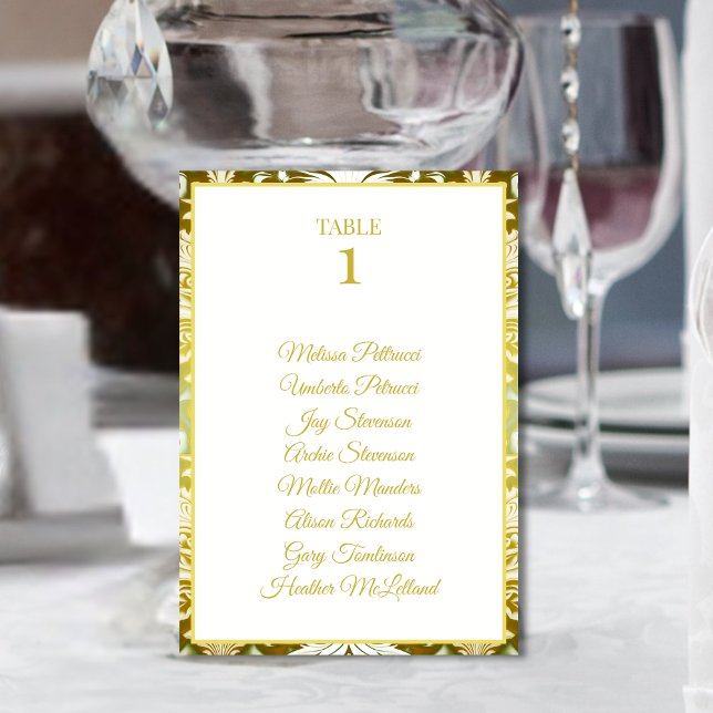 Numéro De Table Retro Gold Green Mariage damassé (Créateur téléchargé)
