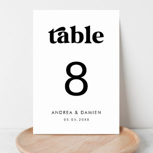 Numéro De Table Retro   Noir Blanc Moderne Simple Minimal Mariage