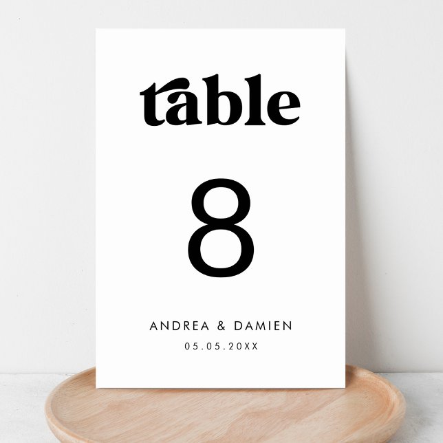 Numéro De Table Retro | Noir Blanc Moderne Simple Minimal Mariage (Créateur téléchargé)