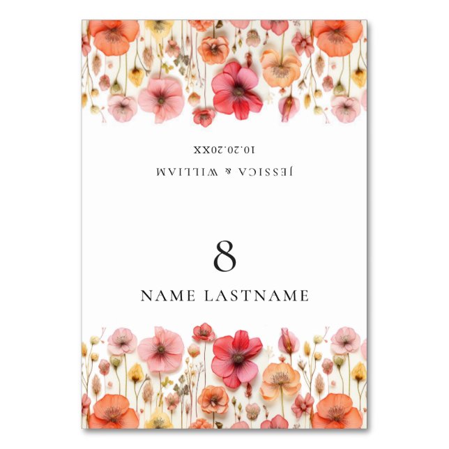 Numéro De Table Retro Pastel Boho Fleur sauvage Mariage Place Card (Par défaut)