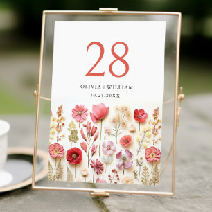 Numéro De Table Retro Pastel Pink Boho Fleur sauvage Détails sur l