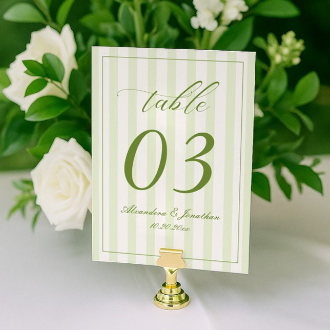 Numéro De Table Retro Striped White and Green Wedding Table Number (Créateur téléchargé)