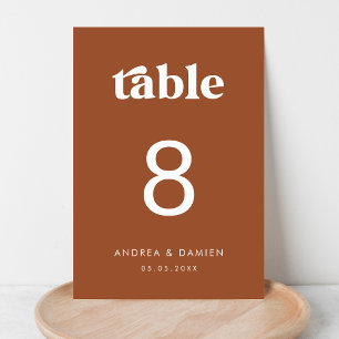 Numéro De Table Retro Terracotta Moderne Simple Minimal Mariage