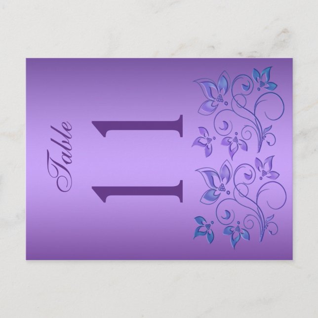 Numéro de table réversible de fleurs violettes et  (Devant)
