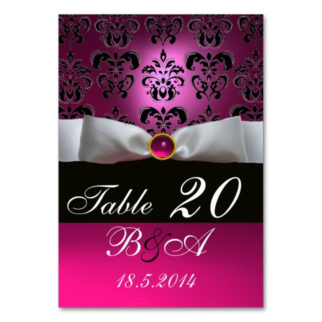 NUMÉRO DE TABLE RIBON BLANC, FUCHSIE ROSE NOIR DOMMASQUE MONOGRAM (Dos)