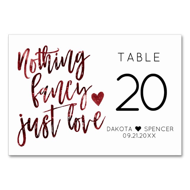Numéro De Table Rien De Fancy Juste Amour | Dark Crimson Mariage r (Devant)