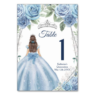Numéro De Table Robe bleu Dusty Quinceañera Anniversaire