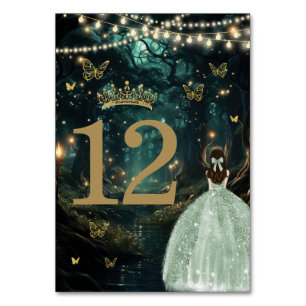 Numéro De Table Robe verte Enchanté Forêt Sage Quinceañera