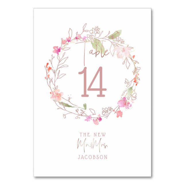 Numéro De Table Romance Blushing, Sweetpeas Floral Wreath (Par défaut)
