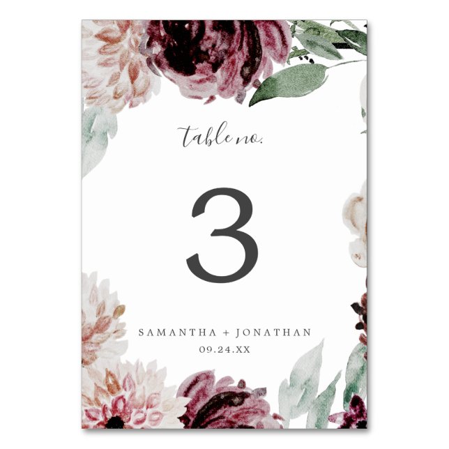 Numéro De Table Romance florale Numéro de tableau (Par défaut)