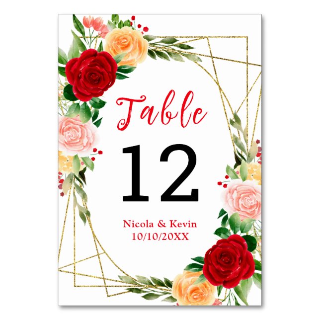 Numéro De Table Romantic Red and Orange Roses (Par défaut)