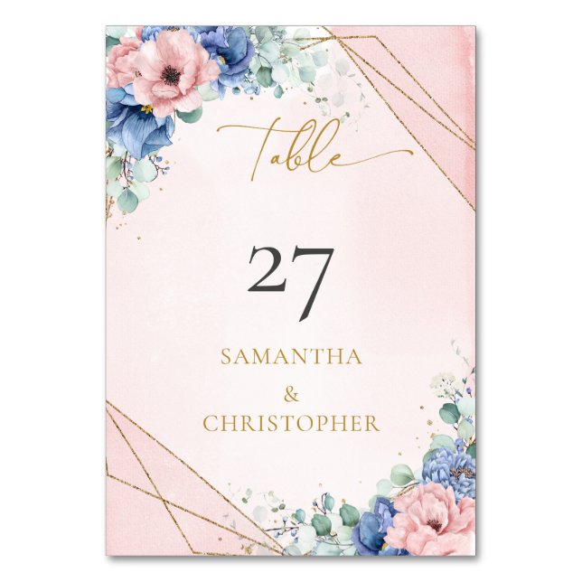 Numéro De Table Romantique blush et bleu floral eucalyptus or (Par défaut)