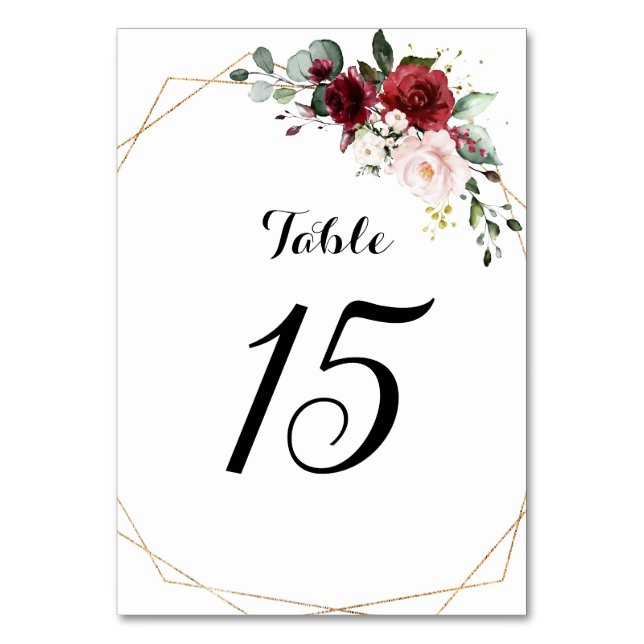 Numéro De Table Romantique Bourgogne Blush rose floral géométrique (Par défaut)