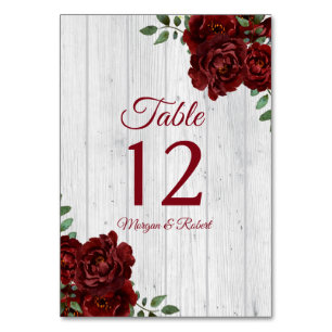 Numéro De Table Romantique Bourgogne Rouge Rose Rustique Mariage