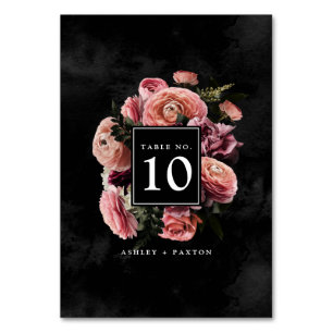 Numéro De Table Romantique et rose Moody Bouquet floral sur noir