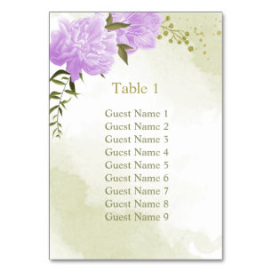 Numéro De Table Romantique fleurs violet vert tableau de sièges