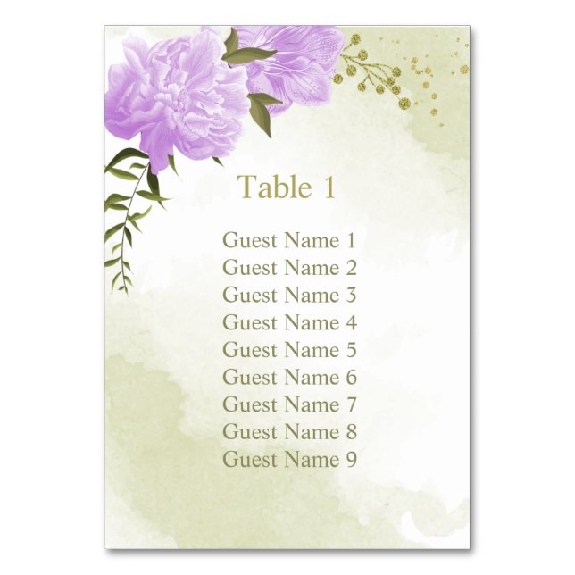 Numéro De Table Romantique fleurs violet vert tableau de sièges (Par défaut)