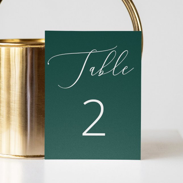 Numéro De Table Romantique Moderne Deep Emerald Mariage de script  (Créateur téléchargé)