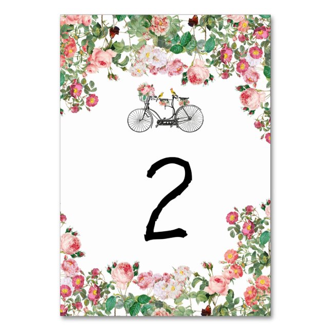 Numéro De Table Romantique Vintage Vélo Fleurs & Oiseaux Mariage (Par défaut)