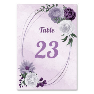 Numéro De Table Romantique violet & blanc fleuri vert