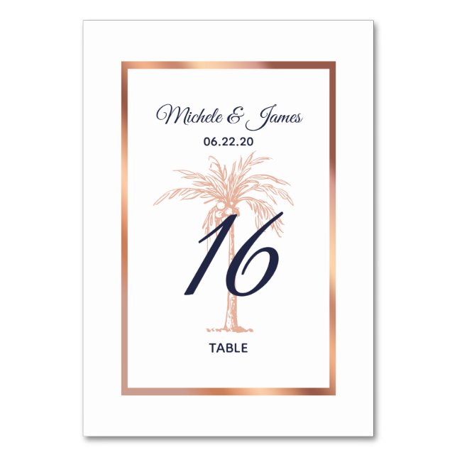 Numéro De Table Rose bleu marine Gold Cuivre Palm Tree Mariage (Par défaut)