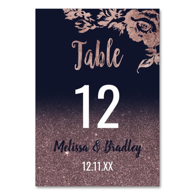 Numéro De Table Rose bleu marine Parties scintillant d'or chiffres (Par défaut)