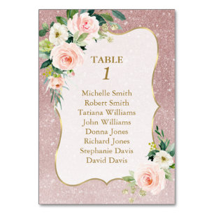 Numéro De Table Rose de fleurs roses Baptême d'or