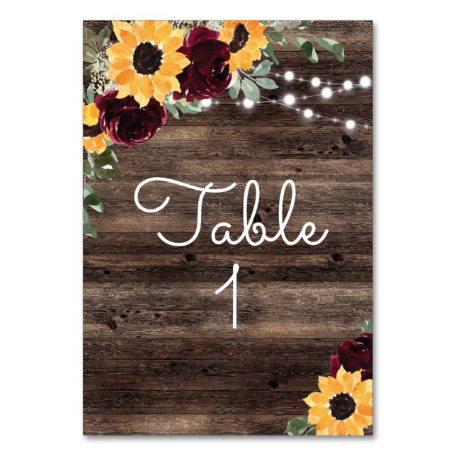 Numéro De Table Rose de tournesol rustique Mariage de bois (Par défaut)