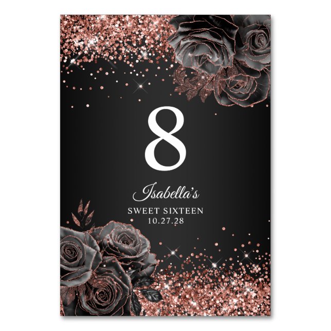 Numéro De Table Rose doré noir brillant Sweet sixteen (Par défaut)