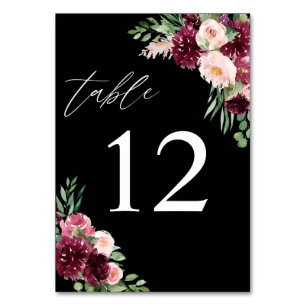 Numéro De Table Rose et bordeaux floral 7 - Noir