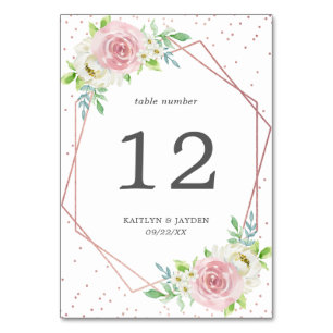 Numéro De Table Rose géométrique chic Gold Foil Mariage floral