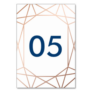 Numéro De Table Rose Gold Chic et Géométrique Bleu Marine