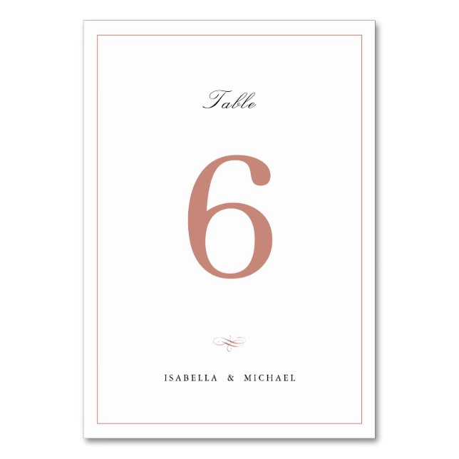 Numéro De Table Rose Gold Classic Élégance Script Mariage simple (Par défaut)