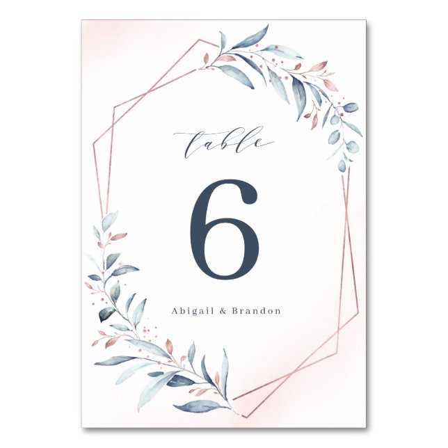 Numéro De Table Rose Gold Dusty Blue Greenery Mariage géométrique (Par défaut)