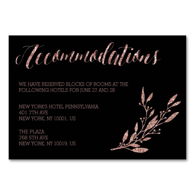 Numéro De Table Rose Gold Foil Mariage Hébergement Floral Noir (Devant)