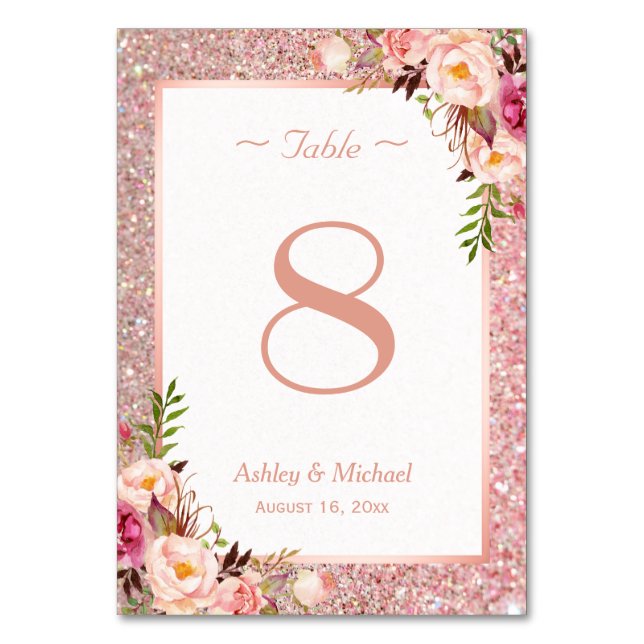 Numéro De Table Rose Gold Parties scintillant rose Floral Mariage  (Par défaut)
