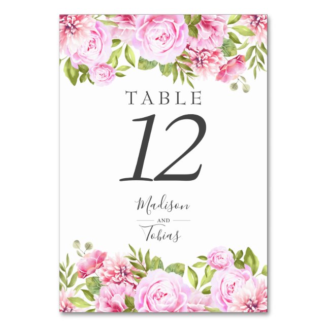 Numéro De Table Rose Pivoine Floral Élégant Chic Script (Dos)