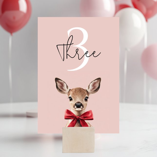 Numéro De Table Rose & Red Deer | Fête d'anniversaire de Woodland (Créateur téléchargé)