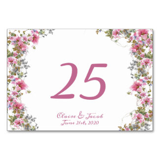 Numéro De Table Rose romantique florale aquarelle script