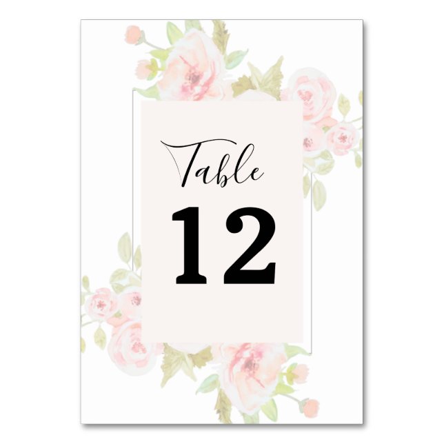 Numéro De Table Rose rose pâle Aquarelle Florale Vert (Par défaut)