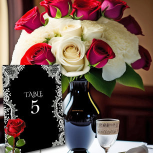 Numéro De Table Rose rouge Belle dentelle blanche