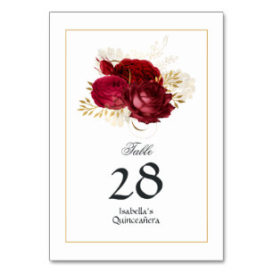 Numéro De Table Rose Vintage Rouge et Or Quinceañera