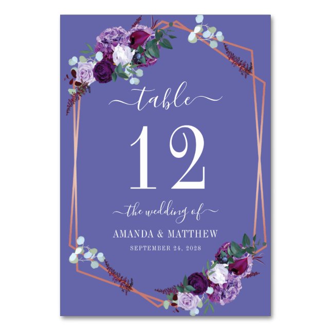 Numéro De Table Rose violet  Gold Frame Mariage (Par défaut)
