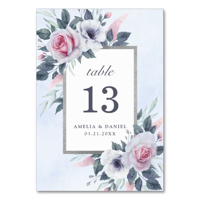 Numéro De Table Rosée romantique Aquarelle blanche Rose Mariage Bl (Par défaut)